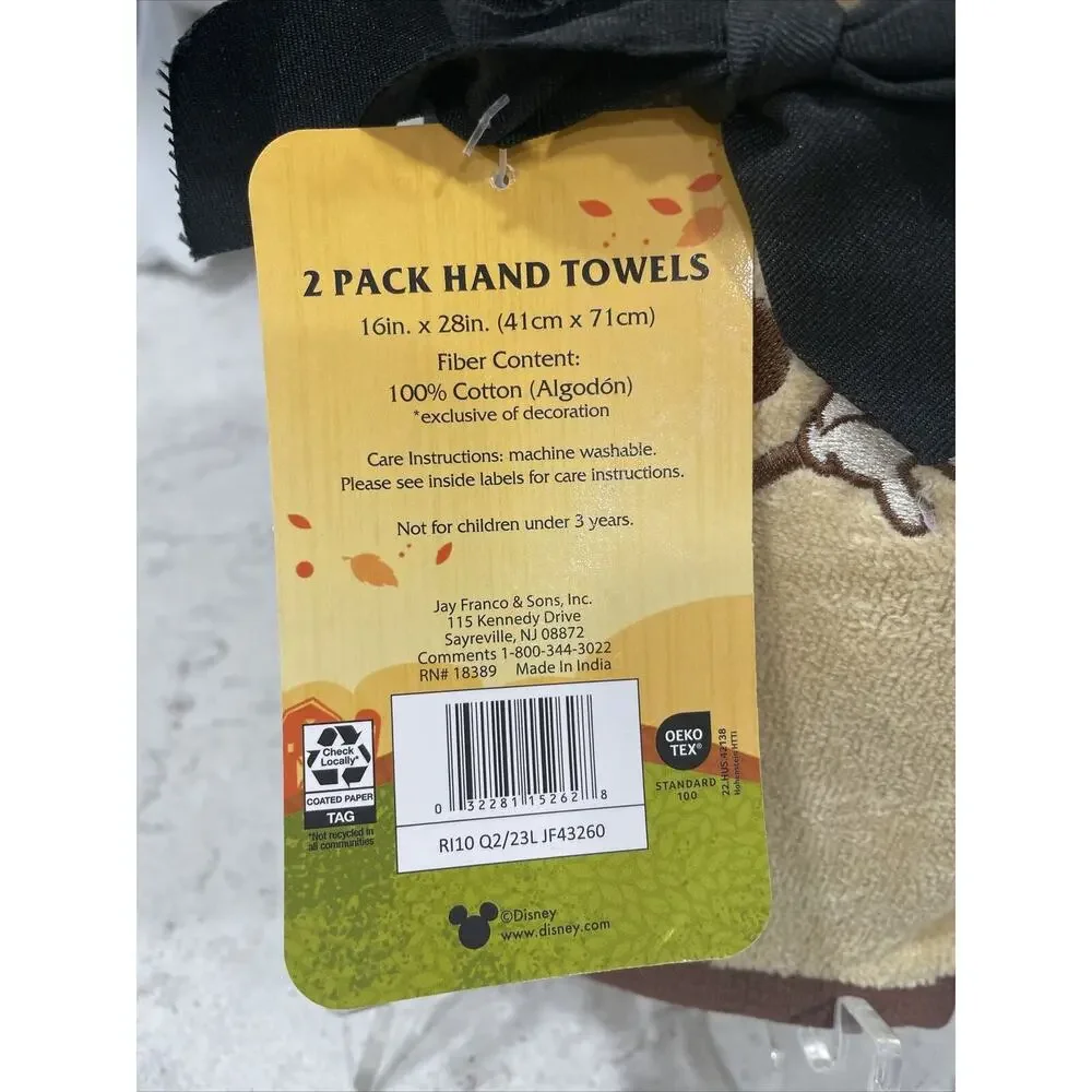 Set 2 FOOTBALL Disney Mickey Mouse Hand Towel Set Fall Autumn Harvest Gold Brown